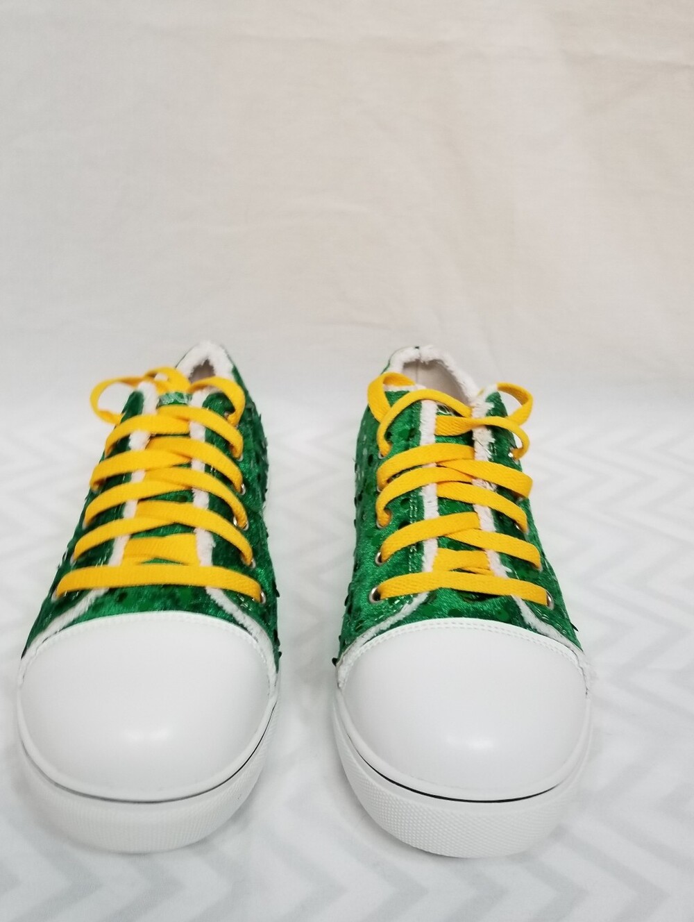 GB Packer Themed Womans Glitter Sequins Lace Up Canvas Low Top Platform Shoes 40